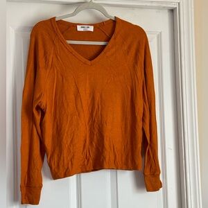 Double Zero Size Small Burnt Orange V Neck Long Sleeve Rayon Blend Sweater
